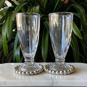 Vintage Pair of Libbey Milkshake Rootbeer Float Sundae Tall Ribbed Clear Glasses